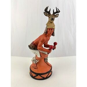 Vtg Ski Country Deer Dancer Whiskey Decanter Southwestern Ceramic w/ Stopper